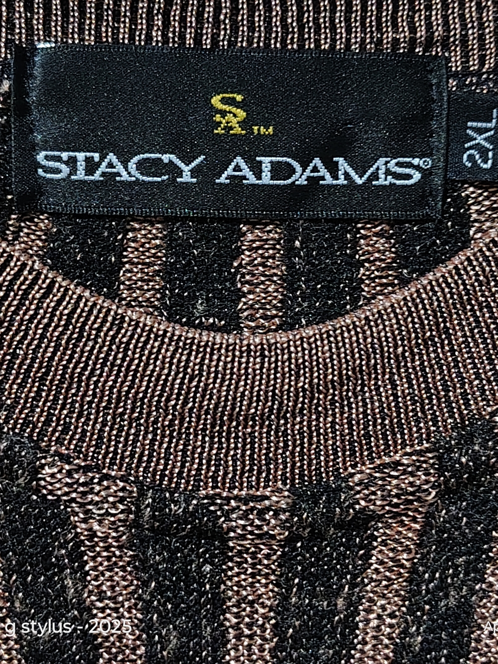 🟡🔥STACEY ADAMS Metallic Bronze & Black Knit Short Sleeve Sweater 2XL ( nwot )